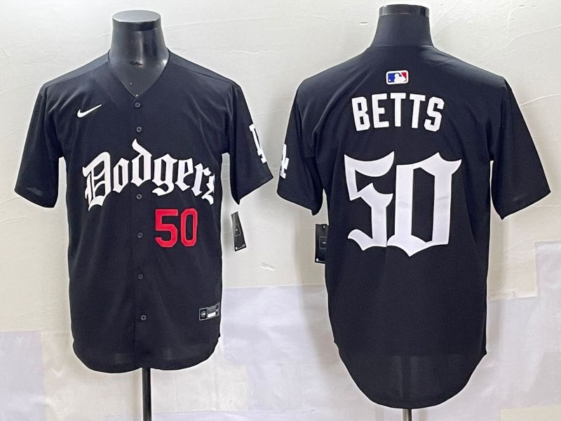 Men 2025 Los Angeles Dodgers #50 Betts Black Seventh generation Joint Name Nike MLB Jersey style 6